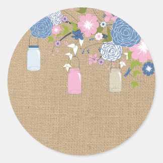 Pink and Blue Mason Jar Faux Burlap Sticker