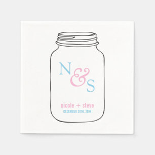 Pink and Blue Mason Jar Monogram Wedding Napkin