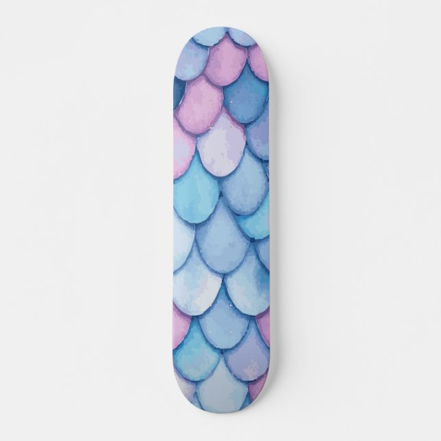 Pink and Blue Mermaid Scale Texture Design Skateboard (Front)