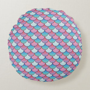 Pink and Blue Mermaid Scales Pattern Round Cushion