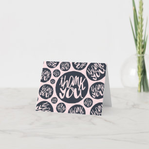 Pink and Blue Modern Lettering Pattern Thank You Card