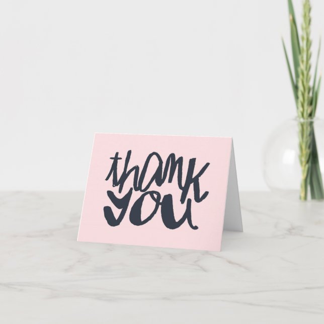 Pink and Blue Modern Lettering Thank You Card (Front)