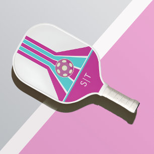 Pink and Blue Modern Monogram Pickleball Paddle