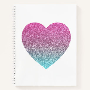 Pink and Blue Modern Pastel Sequin Heart Notebook