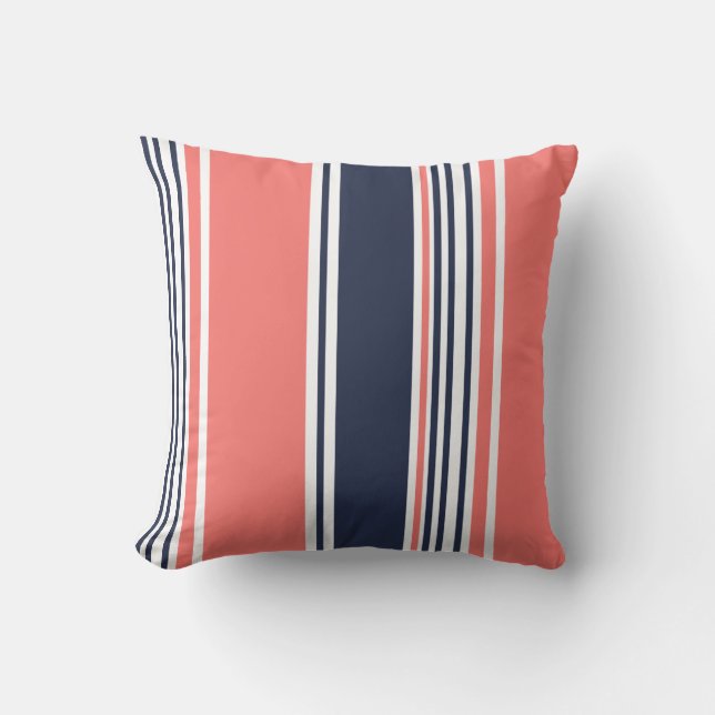Pink and Blue Modern Stripes Cushion (Front)