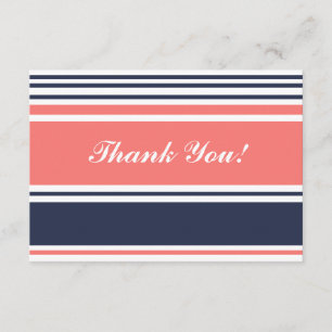 Pink and Blue Modern Stripes Flat Thank You Card