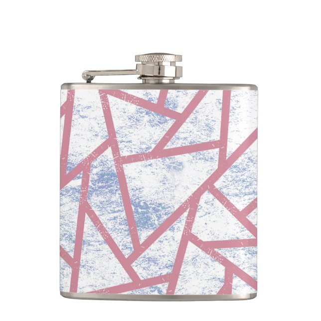 Pink and blue mosaic pattern hip flask (Front)