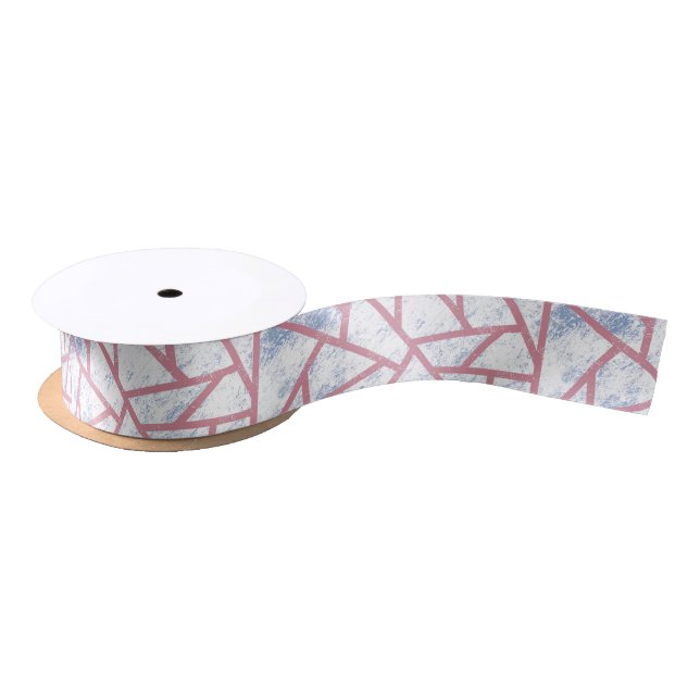 Pink and blue mosaic pattern satin ribbon (Spool)