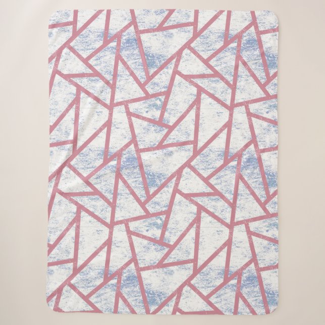 Pink and blue mosaic pattern sherpa blanket (Front)