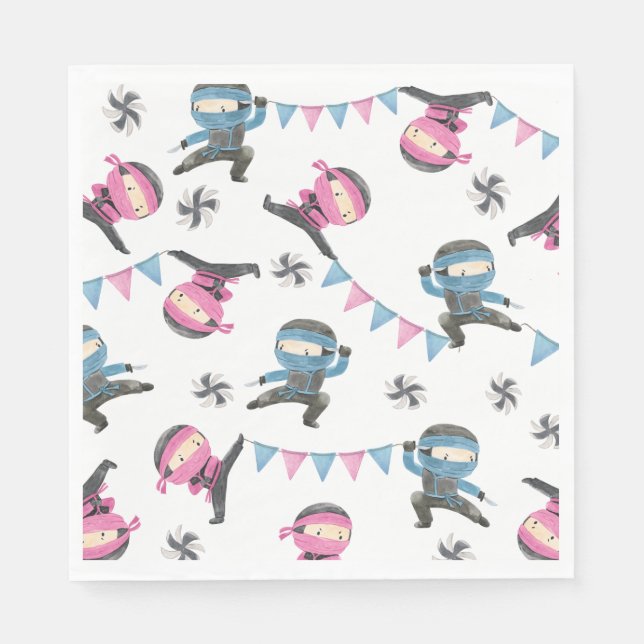 Pink and Blue Ninja Party Napkins (Front)