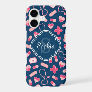 Pink and Blue Nurse Pattern with Monogram
