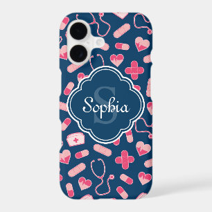 Pink and Blue Nurse Pattern with Monogram