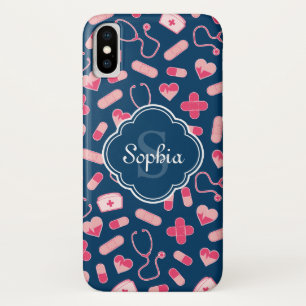 Pink and Blue Nurse Pattern with Monogram Case-Mate iPhone Case