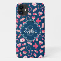 Pink and Blue Nurse Pattern with Monogram