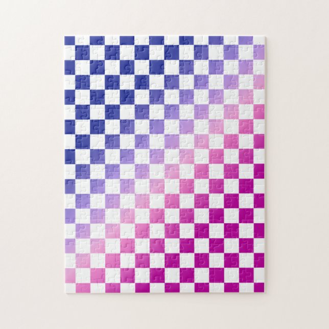 Pink and Blue Ombre Chequered Pattern Jigsaw Puzzle (Vertical)