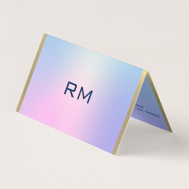 Pink and blue ombre gold accent business card (Front)