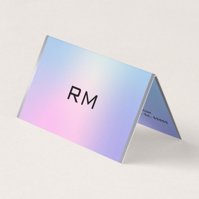 Pink and blue ombre metallic accent business card (Front)