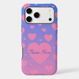 Pink and blue Ombre with pink hearts