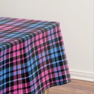 Pink and Blue On Black Plaid Tartan Pattern Tablecloth