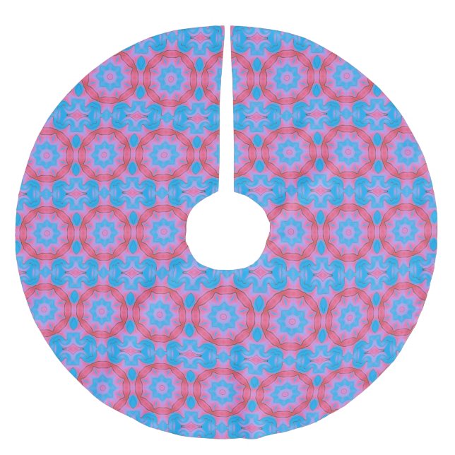 Pink and Blue Oriental Star Brushed Polyester Tree Skirt (Front)