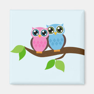 Pink and Blue Owl Couple Magnet