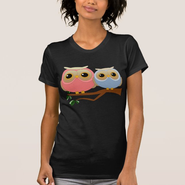 Pink and Blue Owls T-Shirt (Front)