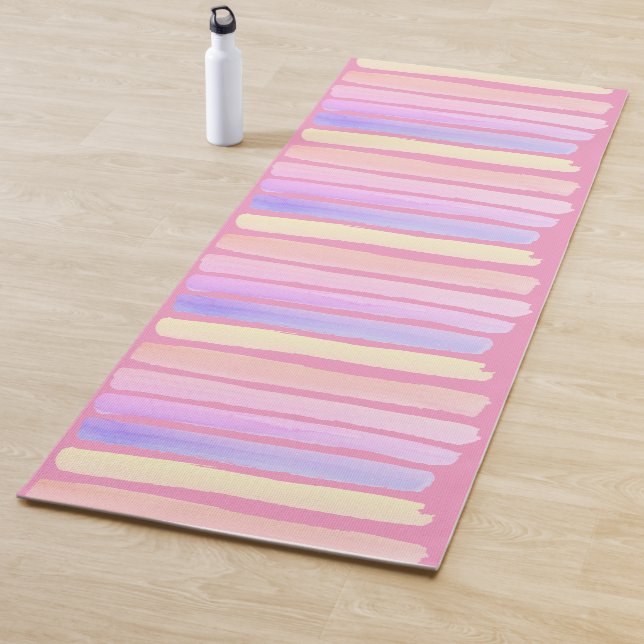 Pink and Blue Paint Stripe Reversible Pastel Yoga Mat (In Situ)