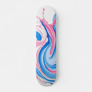 Pink and Blue Paint Swirl Splash Abstract Art Skateboard