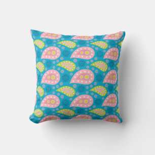 Pink and Blue Paisley Throw Pillow