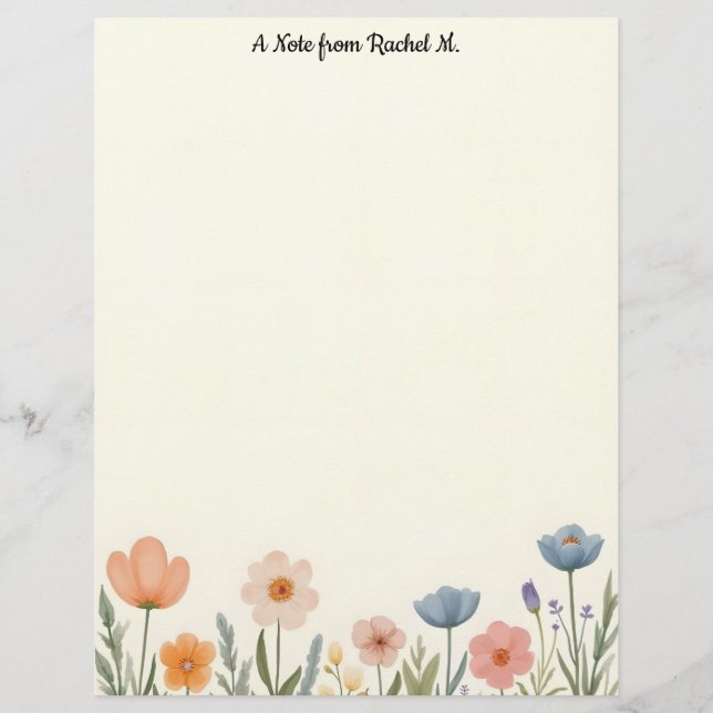 Pink and Blue Pastel Flowers Custom Letterhead (Front)