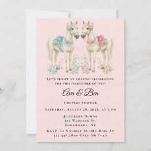 Pink and Blue Pastel Flowers Horse Couples Shower Invitation