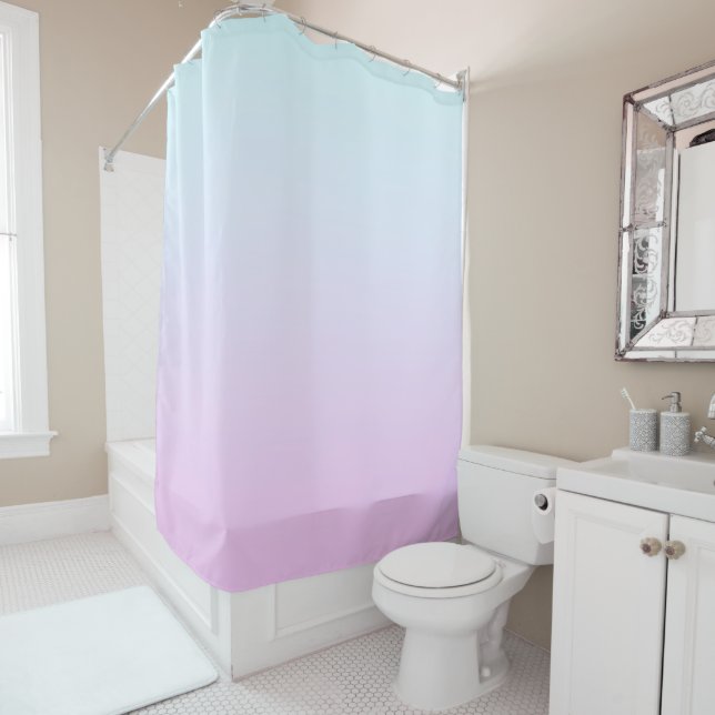 Pink and blue pastel gradient background shower curtain (In Situ)