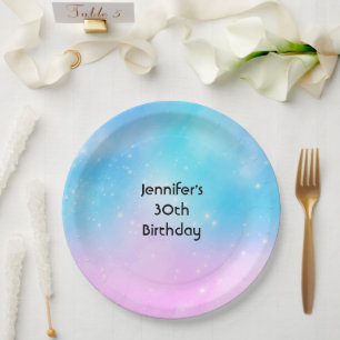 Pink and Blue Pastel Gradient Sky Birthday Paper Plate