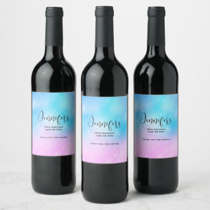Pink and Blue Pastel Gradient Sky Party Thank You Wine Label