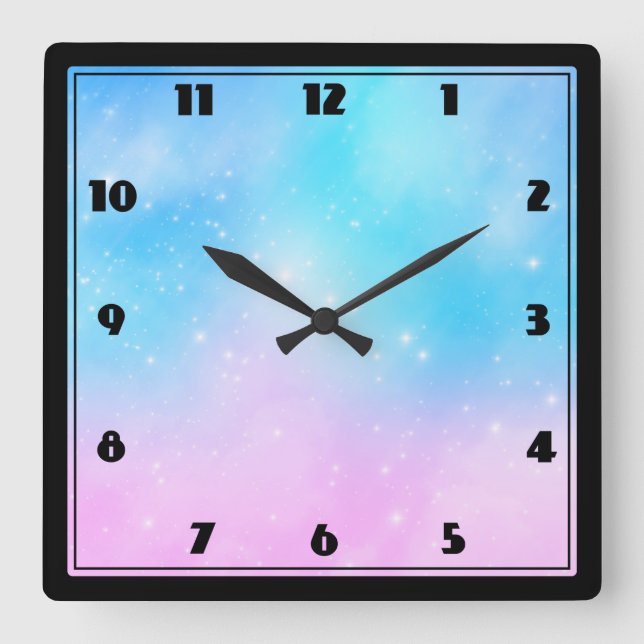 Pink and Blue Pastel Gradient Sky Square Wall Clock (Front)