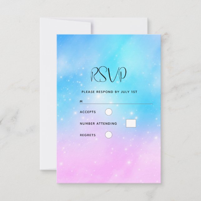 Pink and Blue Pastel Gradient Sky Wedding RSVP Card (Front)