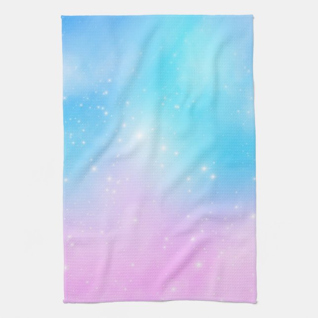 Pink and Blue Pastel Gradient Sky with Stars Tea Towel (Vertical)