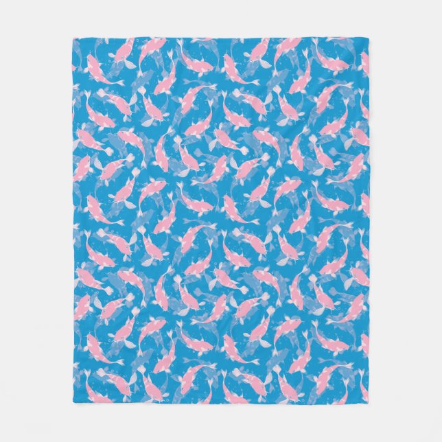 Pink and Blue Pattern - Koi Fish Fleece Blanket (Front)