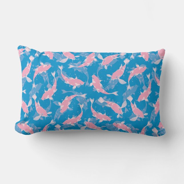 Pink and Blue Pattern - Koi Fish Lumbar Cushion (Front)
