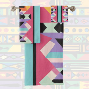 Pink and blue Pattern mix Bath Towel Set