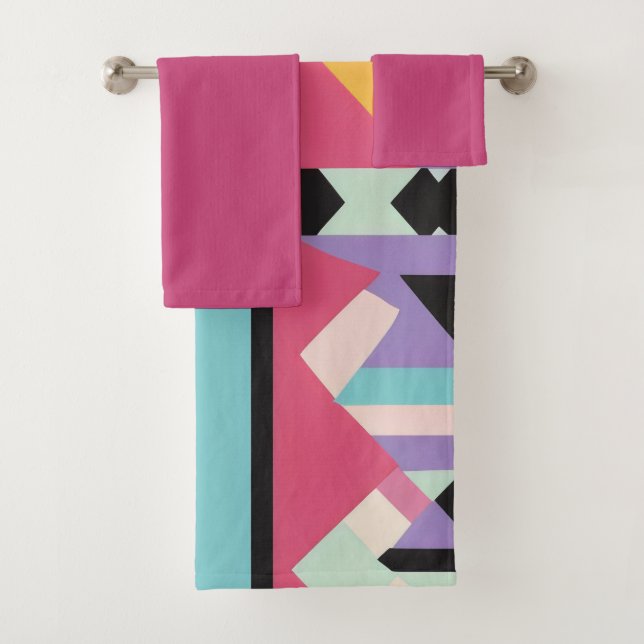 Pink and blue Pattern mix Bath Towel Set (Insitu)
