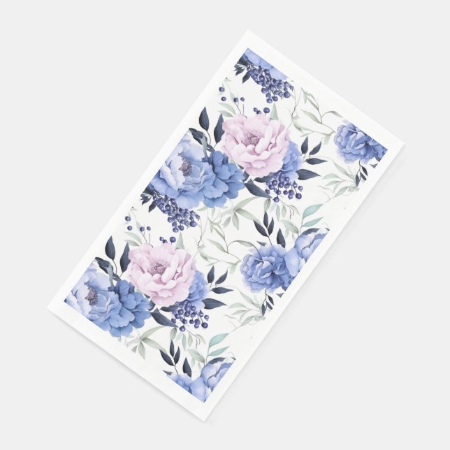 Pink and Blue Peony Floral Napkin (Corner)