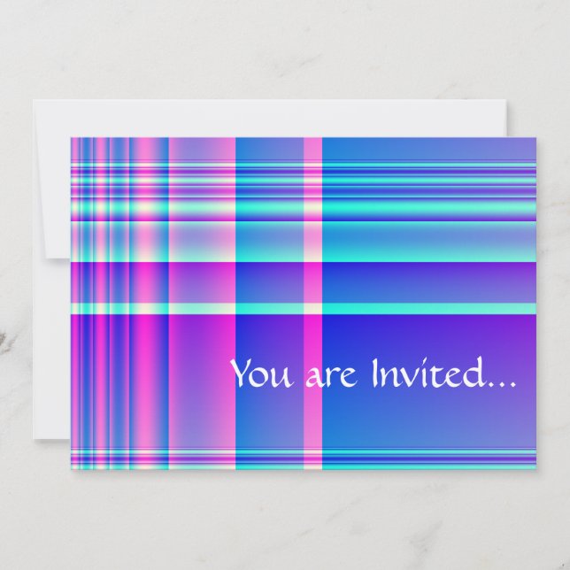 Pink and Blue Plaid Chequered Invitation (Front)