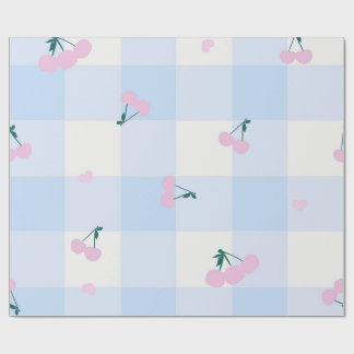 Pink and blue plaid with cherries wrapping paper
