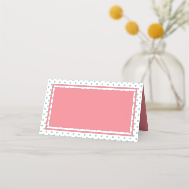 Pink and Blue Polka Dot Place Card (Front)