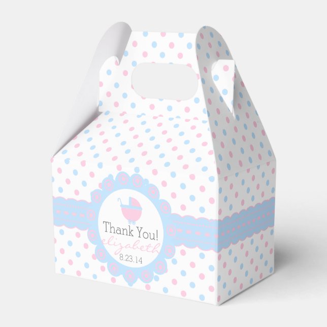 Pink and Blue Polka Dots Gender Reveal Baby Shower Favour Box (Front Side)