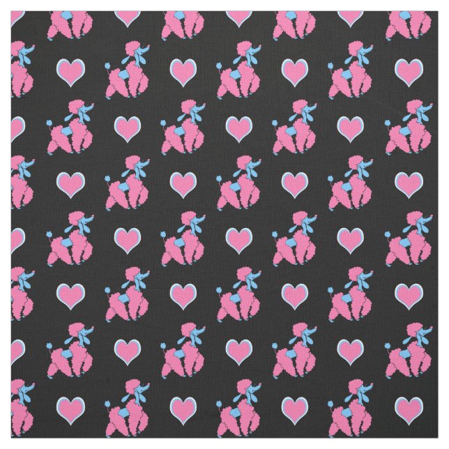 Pink and Blue Poodles and Hearts Pattern Fabric (Swatch)
