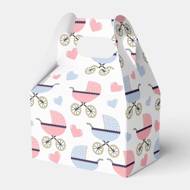 Pink and Blue Pram Pattern Baby Shower Favour Box (Front Side)