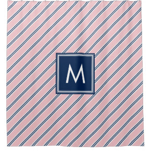 Pink and Blue Preppy Stripes Shower Curtain