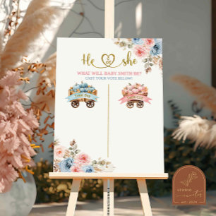 Pink and Blue Pumpkin Carriage Voting Board Sign